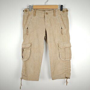Gap Vintage 2004  Tan Corduroy Cargo Drawstring Legs Khaki Capri Pants Size 4